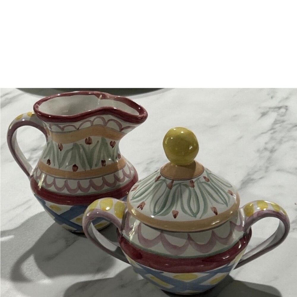 Vintage MacKenzie-Childs
Aalsmeer Creamer & Sugar Bowl & lid Garden Tea Party.